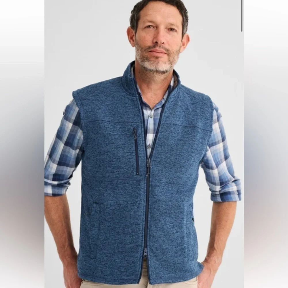 NWT johnnie-O Men’s Small Wes Full Zip Fleece Vest Navy ‘Wake’ Model
